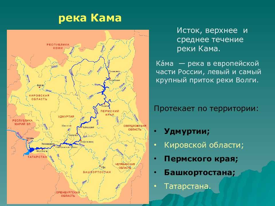 Река кама - карта где находится, города, бассейн реки, притоки, ширина, длина