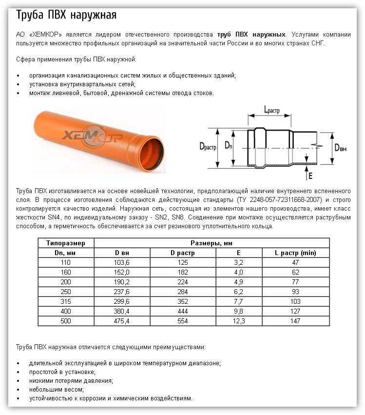 Труба канализационная размеры