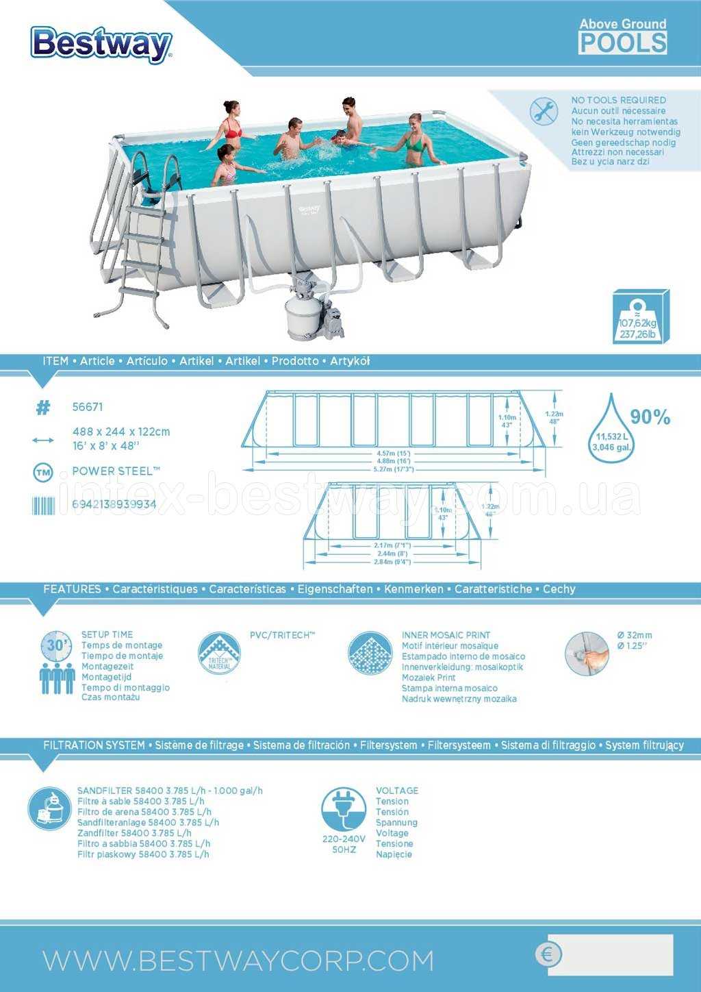 Сборка прямоугольного каркасного бассейна bestway инструкция