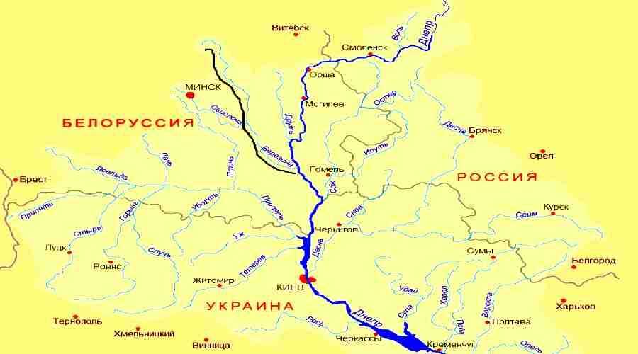 Река днепр: начало, куда впадает, карта • вся планета